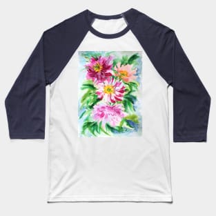 Peonies Watercolor Painting Baseball T-Shirt